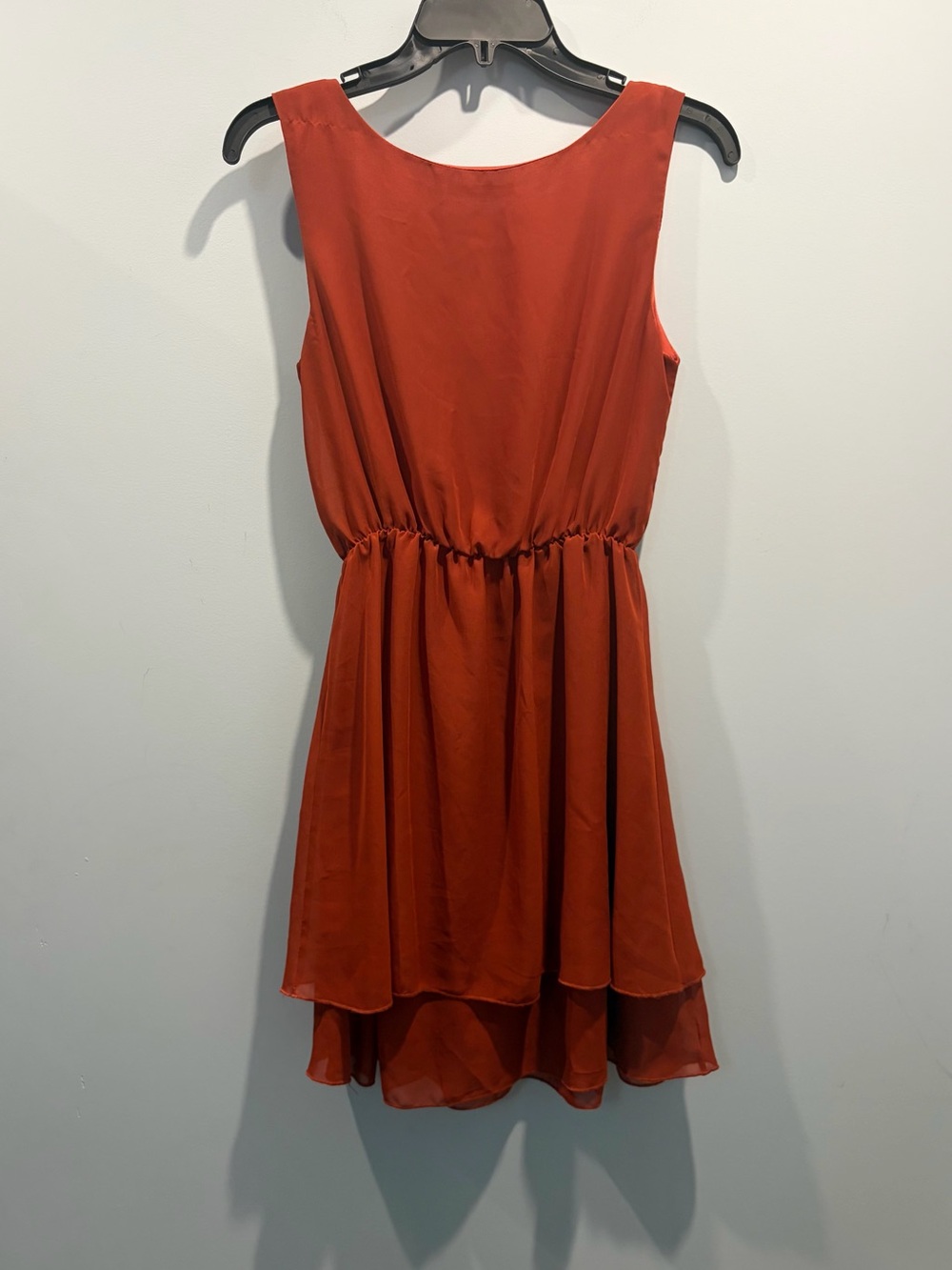 Papaya Burnt Orange Chiffon Tiered Sleeveless Dress Size S Midi Mini